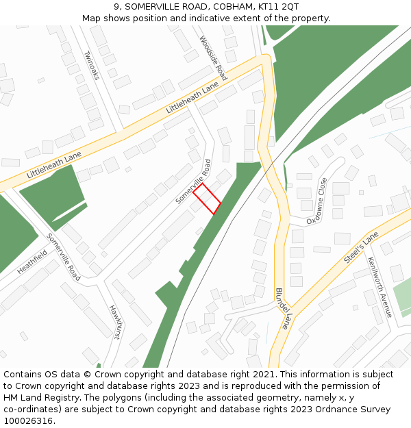 9, SOMERVILLE ROAD, COBHAM, KT11 2QT: Location map and indicative extent of plot