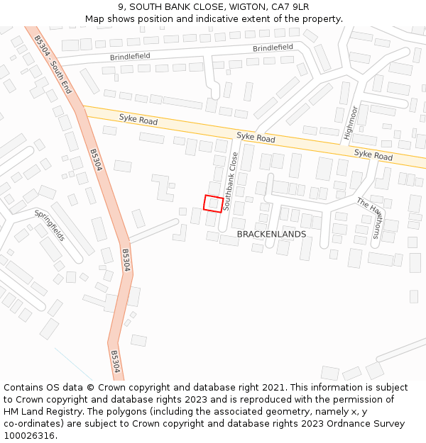 9, SOUTH BANK CLOSE, WIGTON, CA7 9LR: Location map and indicative extent of plot