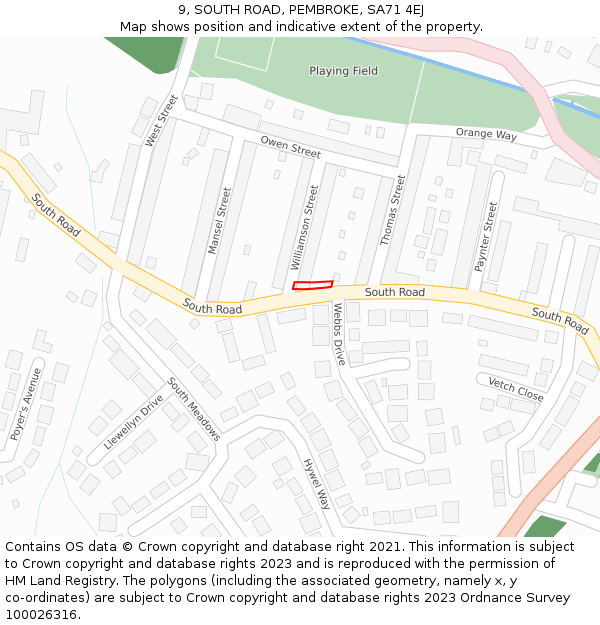 9, SOUTH ROAD, PEMBROKE, SA71 4EJ: Location map and indicative extent of plot