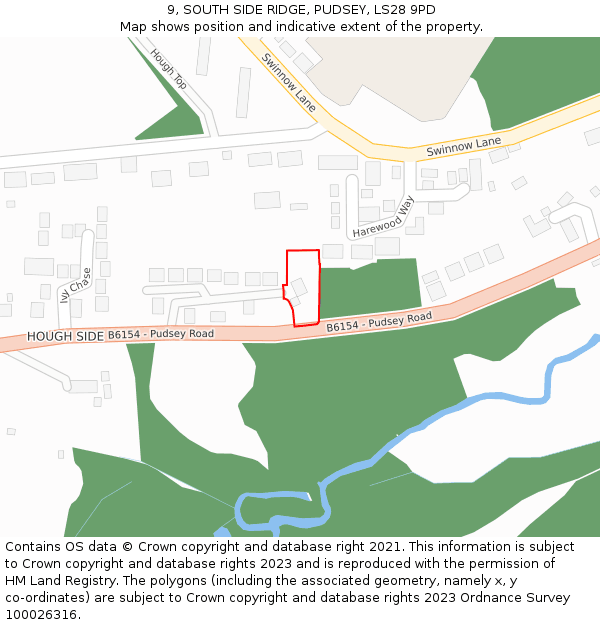 9, SOUTH SIDE RIDGE, PUDSEY, LS28 9PD: Location map and indicative extent of plot