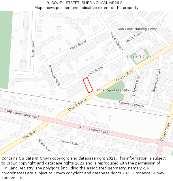 9, SOUTH STREET, SHERINGHAM, NR26 8LL: Location map and indicative extent of plot
