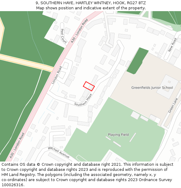 9, SOUTHERN HAYE, HARTLEY WINTNEY, HOOK, RG27 8TZ: Location map and indicative extent of plot