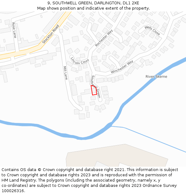 9, SOUTHWELL GREEN, DARLINGTON, DL1 2XE: Location map and indicative extent of plot