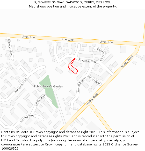 9, SOVEREIGN WAY, OAKWOOD, DERBY, DE21 2XU: Location map and indicative extent of plot