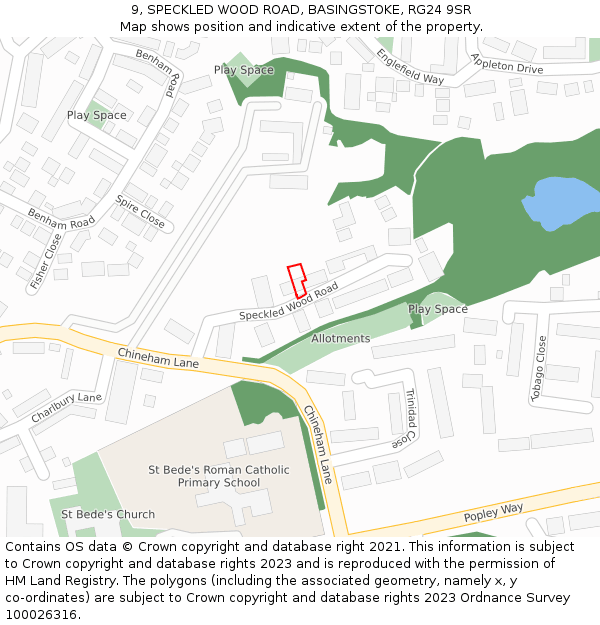 9, SPECKLED WOOD ROAD, BASINGSTOKE, RG24 9SR: Location map and indicative extent of plot