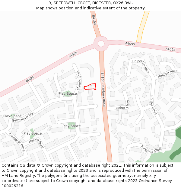 9, SPEEDWELL CROFT, BICESTER, OX26 3WU: Location map and indicative extent of plot