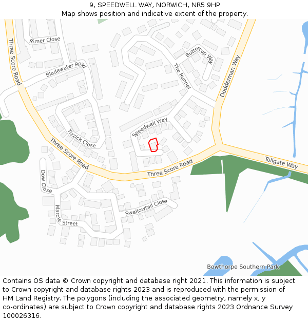 9, SPEEDWELL WAY, NORWICH, NR5 9HP: Location map and indicative extent of plot