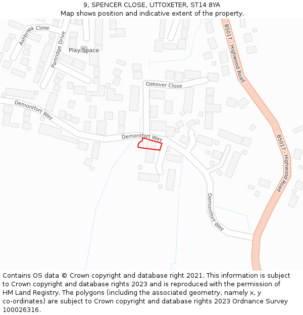 9, SPENCER CLOSE, UTTOXETER, ST14 8YA: Location map and indicative extent of plot