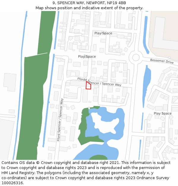 9, SPENCER WAY, NEWPORT, NP19 4BB: Location map and indicative extent of plot