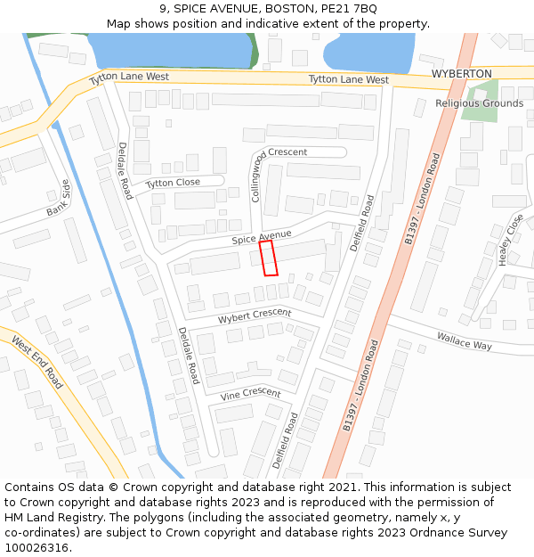 9, SPICE AVENUE, BOSTON, PE21 7BQ: Location map and indicative extent of plot