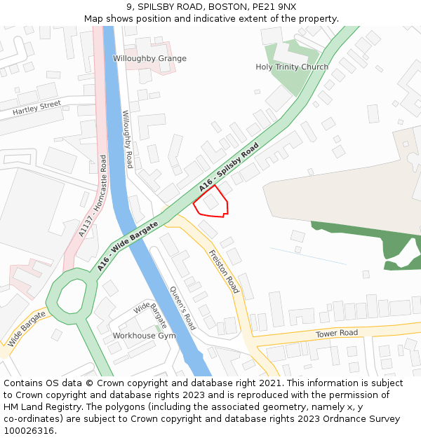 9, SPILSBY ROAD, BOSTON, PE21 9NX: Location map and indicative extent of plot