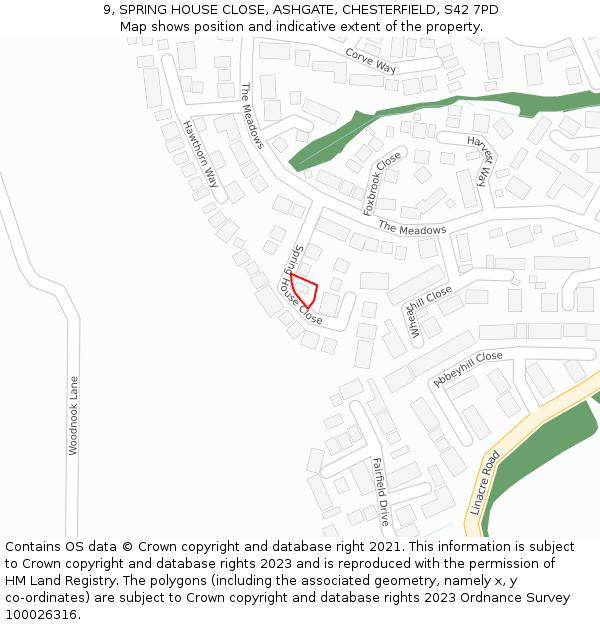 9, SPRING HOUSE CLOSE, ASHGATE, CHESTERFIELD, S42 7PD: Location map and indicative extent of plot