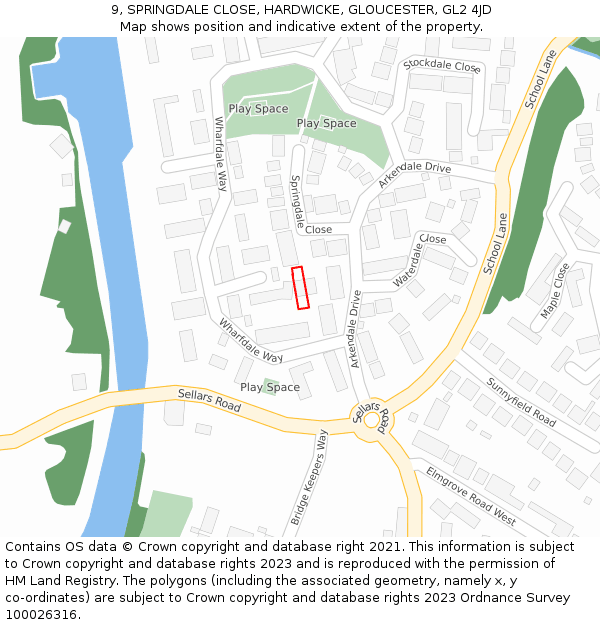 9, SPRINGDALE CLOSE, HARDWICKE, GLOUCESTER, GL2 4JD: Location map and indicative extent of plot