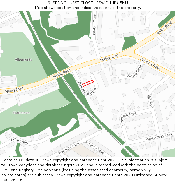 9, SPRINGHURST CLOSE, IPSWICH, IP4 5NU: Location map and indicative extent of plot