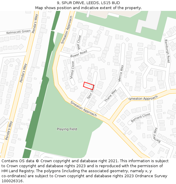 9, SPUR DRIVE, LEEDS, LS15 8UD: Location map and indicative extent of plot