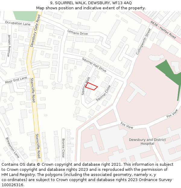 9, SQUIRREL WALK, DEWSBURY, WF13 4AQ: Location map and indicative extent of plot