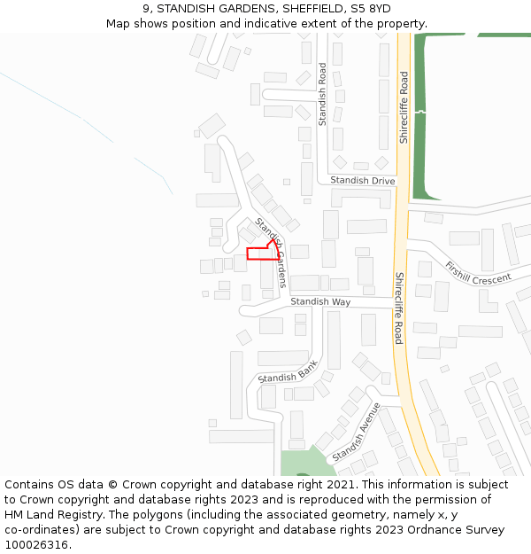 9, STANDISH GARDENS, SHEFFIELD, S5 8YD: Location map and indicative extent of plot