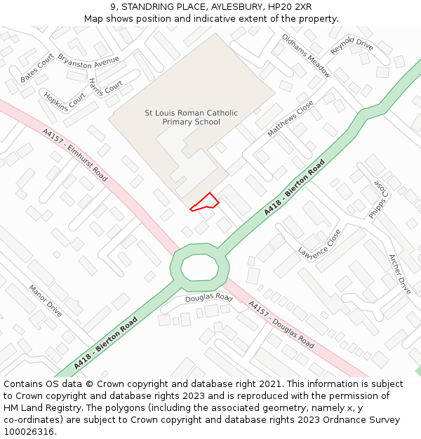 9, STANDRING PLACE, AYLESBURY, HP20 2XR: Location map and indicative extent of plot