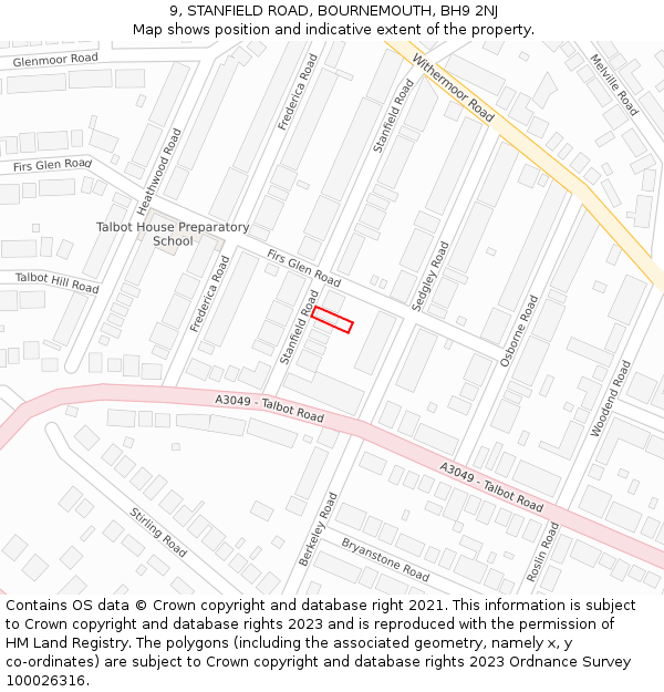 9, STANFIELD ROAD, BOURNEMOUTH, BH9 2NJ: Location map and indicative extent of plot