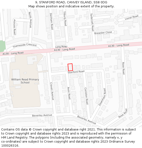 9, STANFORD ROAD, CANVEY ISLAND, SS8 0DG: Location map and indicative extent of plot