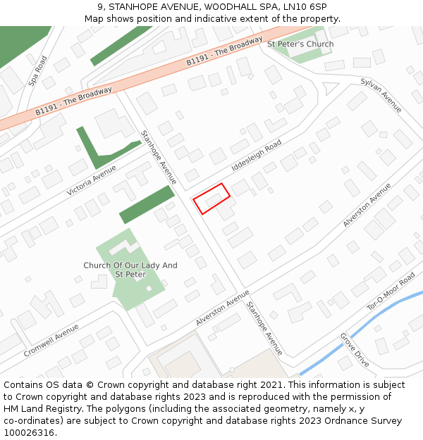9, STANHOPE AVENUE, WOODHALL SPA, LN10 6SP: Location map and indicative extent of plot