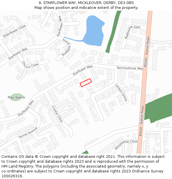 9, STARFLOWER WAY, MICKLEOVER, DERBY, DE3 0BS: Location map and indicative extent of plot