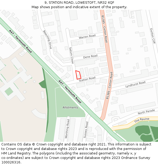 9, STATION ROAD, LOWESTOFT, NR32 4QF: Location map and indicative extent of plot