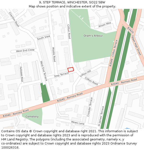 9, STEP TERRACE, WINCHESTER, SO22 5BW: Location map and indicative extent of plot