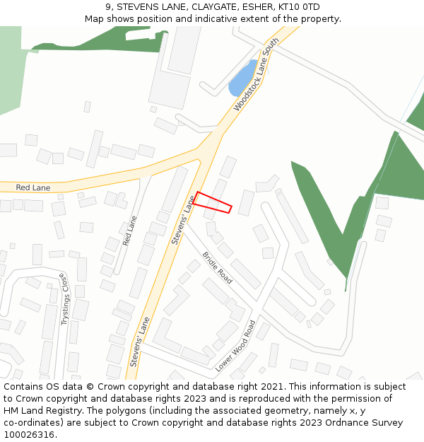 9, STEVENS LANE, CLAYGATE, ESHER, KT10 0TD: Location map and indicative extent of plot