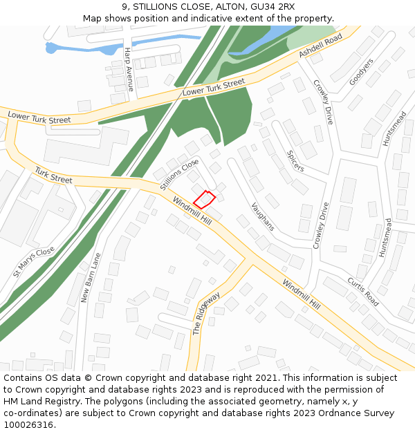9, STILLIONS CLOSE, ALTON, GU34 2RX: Location map and indicative extent of plot