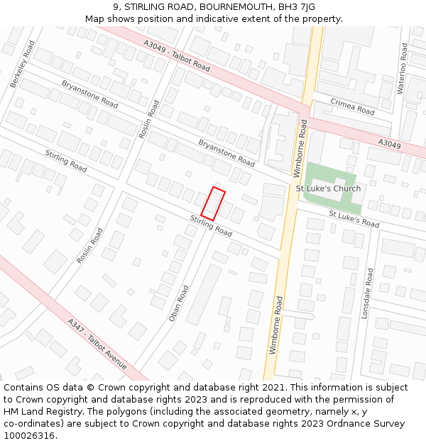 9, STIRLING ROAD, BOURNEMOUTH, BH3 7JG: Location map and indicative extent of plot