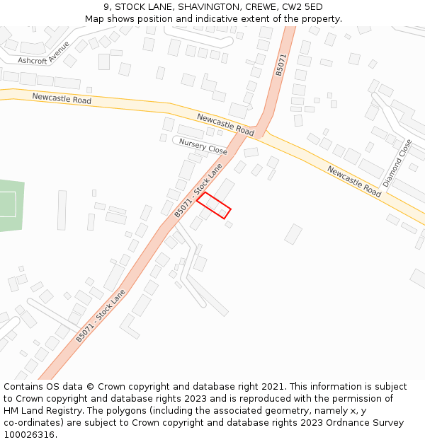 9, STOCK LANE, SHAVINGTON, CREWE, CW2 5ED: Location map and indicative extent of plot