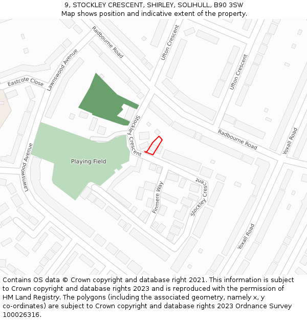 9, STOCKLEY CRESCENT, SHIRLEY, SOLIHULL, B90 3SW: Location map and indicative extent of plot