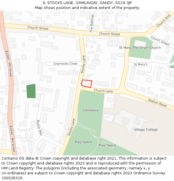 9, STOCKS LANE, GAMLINGAY, SANDY, SG19 3JP: Location map and indicative extent of plot