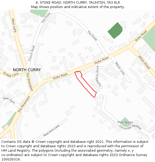 9, STOKE ROAD, NORTH CURRY, TAUNTON, TA3 6LR: Location map and indicative extent of plot