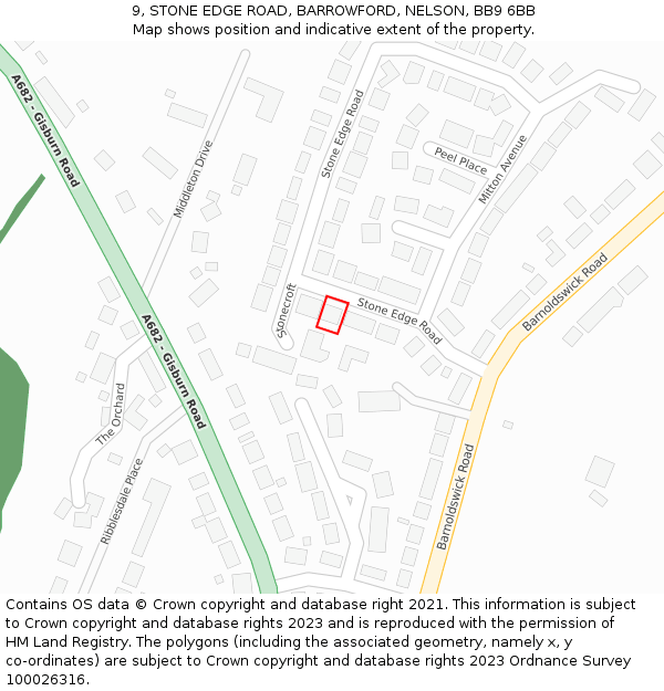 9, STONE EDGE ROAD, BARROWFORD, NELSON, BB9 6BB: Location map and indicative extent of plot
