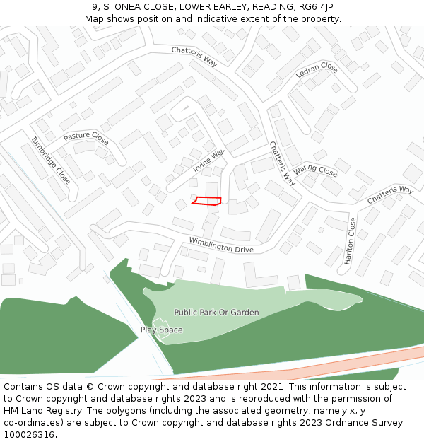 9, STONEA CLOSE, LOWER EARLEY, READING, RG6 4JP: Location map and indicative extent of plot