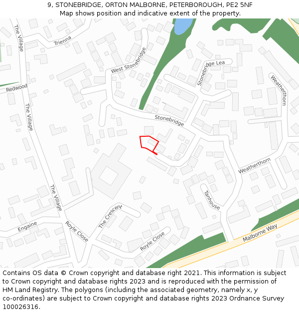 9, STONEBRIDGE, ORTON MALBORNE, PETERBOROUGH, PE2 5NF: Location map and indicative extent of plot