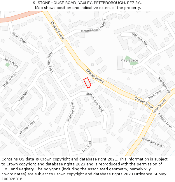 9, STONEHOUSE ROAD, YAXLEY, PETERBOROUGH, PE7 3YU: Location map and indicative extent of plot