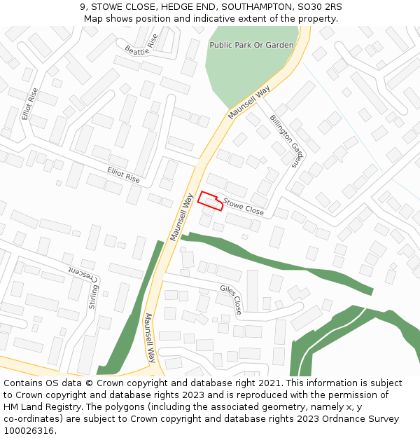 9, STOWE CLOSE, HEDGE END, SOUTHAMPTON, SO30 2RS: Location map and indicative extent of plot