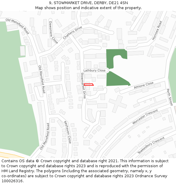9, STOWMARKET DRIVE, DERBY, DE21 4SN: Location map and indicative extent of plot