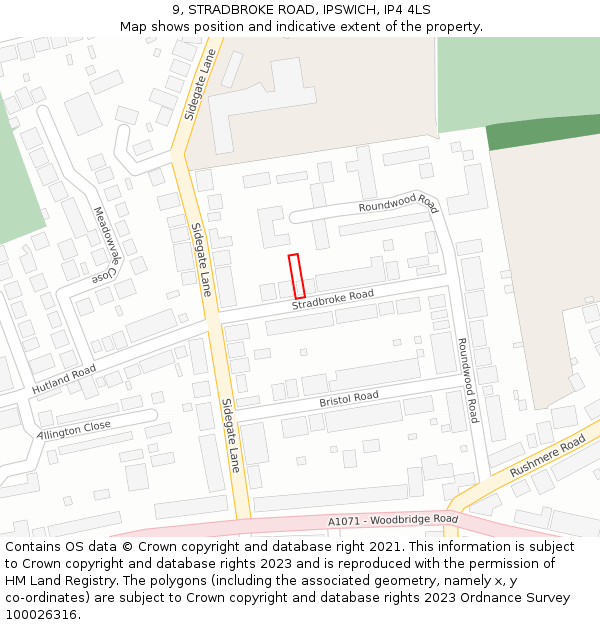 9, STRADBROKE ROAD, IPSWICH, IP4 4LS: Location map and indicative extent of plot