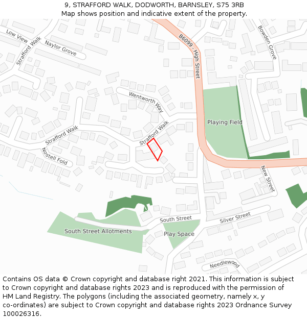 9, STRAFFORD WALK, DODWORTH, BARNSLEY, S75 3RB: Location map and indicative extent of plot