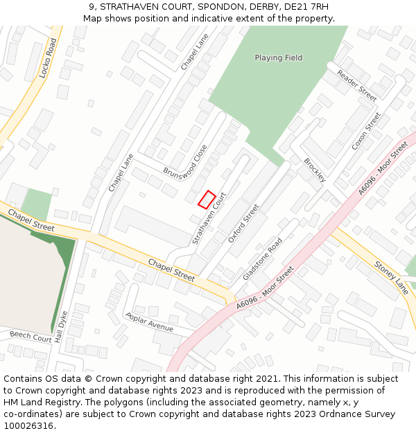 9, STRATHAVEN COURT, SPONDON, DERBY, DE21 7RH: Location map and indicative extent of plot