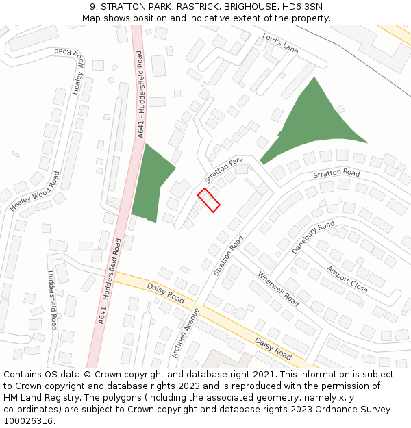 9, STRATTON PARK, RASTRICK, BRIGHOUSE, HD6 3SN: Location map and indicative extent of plot