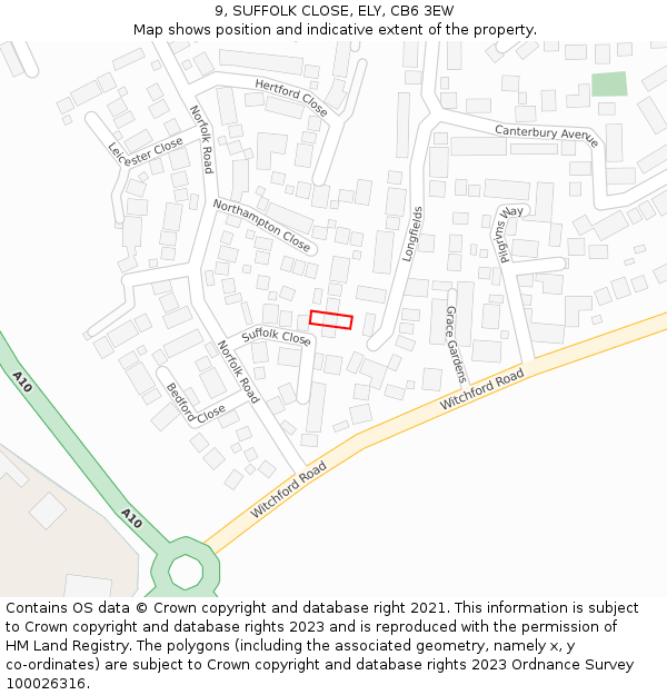 9, SUFFOLK CLOSE, ELY, CB6 3EW: Location map and indicative extent of plot