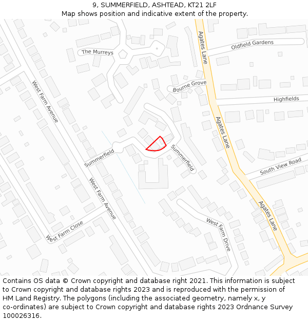 9, SUMMERFIELD, ASHTEAD, KT21 2LF: Location map and indicative extent of plot
