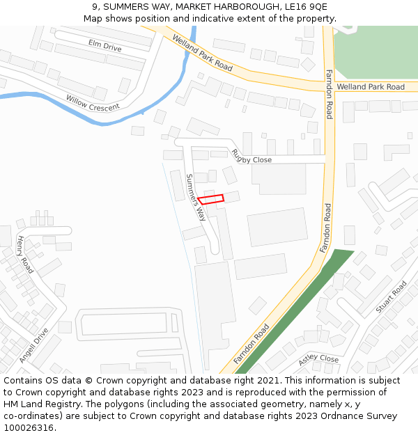 9, SUMMERS WAY, MARKET HARBOROUGH, LE16 9QE: Location map and indicative extent of plot