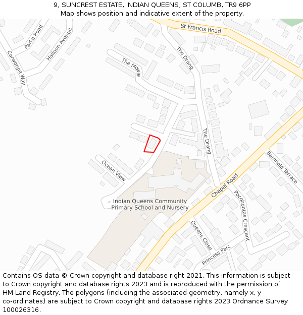 9, SUNCREST ESTATE, INDIAN QUEENS, ST COLUMB, TR9 6PP: Location map and indicative extent of plot