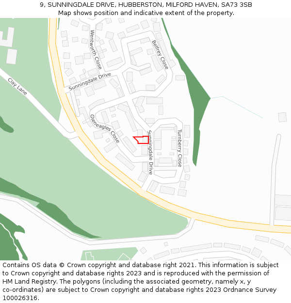 9, SUNNINGDALE DRIVE, HUBBERSTON, MILFORD HAVEN, SA73 3SB: Location map and indicative extent of plot